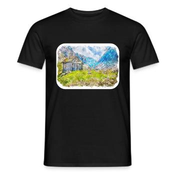 Norvège Aquarelle Esquisse Dessinée à la main Illustration - T-shirt homme - noir - Devant - AI Model Male 178 light (178cm)