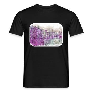 Amsterdam Netherlands Watercolor Sketch Drawing - Men's T-Shirt - black - Front - AI Model Male 178 light (178cm)