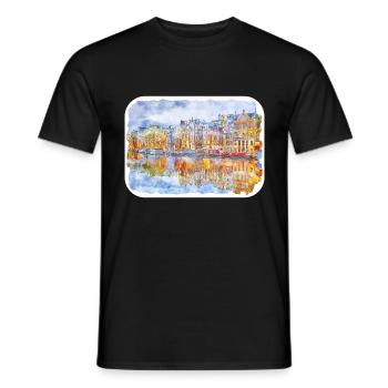 Amsterdam Netherlands Watercolor Sketch Drawn Pain - Men's T-Shirt - black - Front - AI Model Male 178 light (178cm)