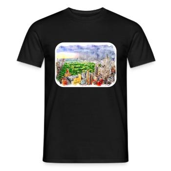 New York USA Aquarell Skizze Malerei Zeichnung - Männer T-Shirt - Schwarz - Vorne - AI Model Male 178 light (178cm)