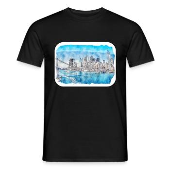 New York Usa Watercolor Sketch - Men's T-Shirt - black - Front - AI Model Male 178 light (178cm)