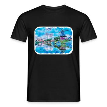 Niederlande Aquarell Skizze gezeichnete Illustration - Männer T-Shirt - Schwarz - Vorne - AI Model Male 178 light (178cm)