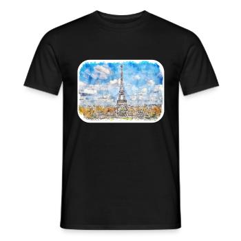 Paris France France Watercolor Sketch Illustration - Men's T-Shirt - black - Front - AI Model Male 178 light (178cm)