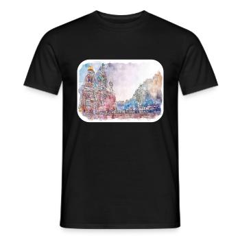 St Petersburg Russia Watercolor Sketch Painting - Men's T-Shirt - black - Front - AI Model Male 178 light (178cm)