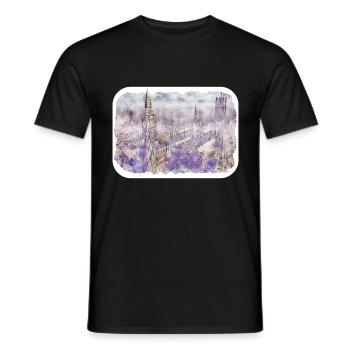 Londres UK Aquarelle Esquisse Dessinée à la Main Peinture - T-shirt homme - noir - Devant - AI Model Male 178 light (178cm)