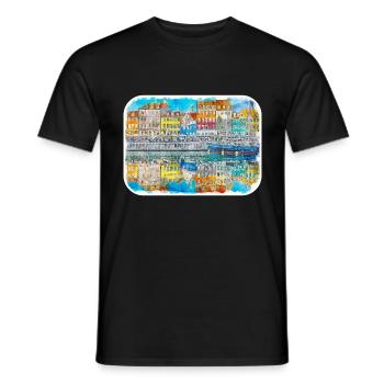 Copenhague Danemark Aquarelle Sketch Illustration - T-shirt homme - noir - Devant - AI Model Male 178 light (178cm)