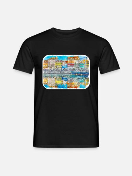 Kopenhagen Dänemark Aquarell Skizze Illustration - Männer T-Shirt - Schwarz