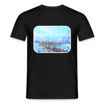 Indonesia Watercolor Sketch Hand Drawn Painting - Men's T-Shirt - black - Front - AI Model Male 178 light (178cm)