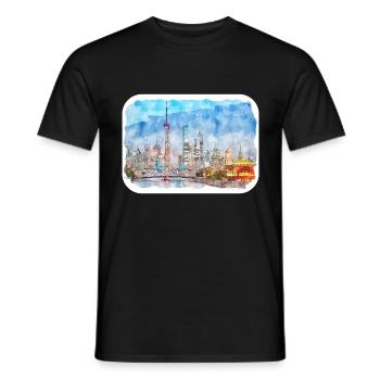 China Watercolor Sketch Hand Drawn Illustration - Men's T-Shirt - black - Front - AI Model Male 178 light (178cm)