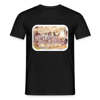 New York Usa Watercolor Sketch - Men's T-Shirt - black - Front - AI Model Male 178 light (178cm)