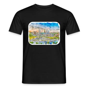Lithuania Landmark Watercolor Sketch Illustration - Men's T-Shirt - black - Front - AI Model Male 178 light (178cm)