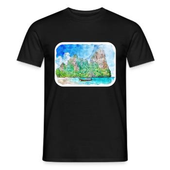 Thaïlande Aquarelle Esquisse Dessinée à la Main Illustration - T-shirt homme - noir - Devant - AI Model Male 178 light (178cm)