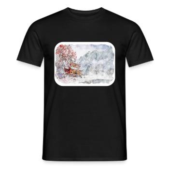 Japan Aquarellskizze Handgezeichnete Illustration - Männer T-Shirt - Schwarz - Vorne - AI Model Male 178 light (178cm)