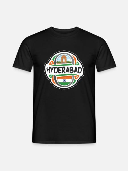 Hyderabad India Flag Badge Travel Souvenir Stamp - Men's T-Shirt - black