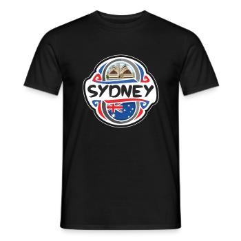 Sydney Australia Flag Badge Travel Souvenir Stamp - Men's T-Shirt - black - Front - AI Model Male 178 light (178cm)