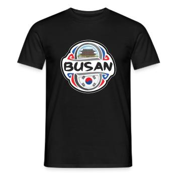 Busan South Korea Flag Badge Travel Souvenir Stamp - Men's T-Shirt - black - Front - AI Model Male 178 light (178cm)