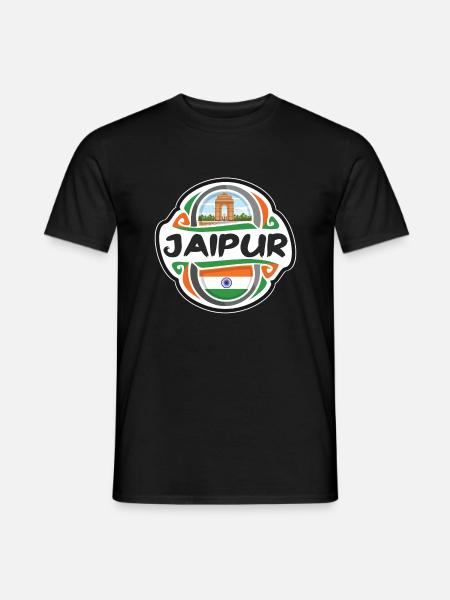 Jaipur India Flag Badge Souvenir de voyage - T-shirt homme - noir