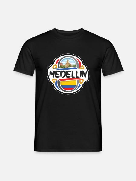 Medellin Colombie Drapeau Badge Voyage Souvenir Timbre - T-shirt homme - noir