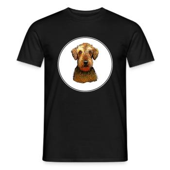 Airedale Terrier Dog Watercolor Illustration - Men's T-Shirt - black - Front - AI Model Male 178 light (178cm)