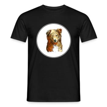 Illustration de l’aquarelle de chien de berger basque - T-shirt homme - noir - Devant - AI Model Male 178 light (178cm)
