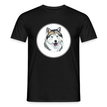Alaskan Husky Dog Watercolor Sketch Illustration - Men's T-Shirt - black - Front - AI Model Male 178 light (178cm)