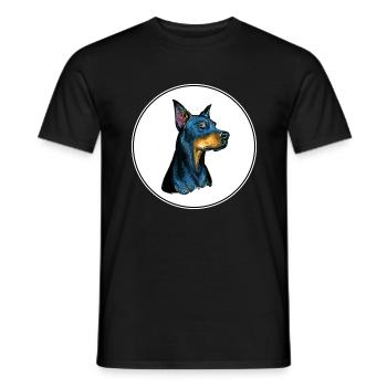 Dobermann Pinscher Hund Aquarell Illustration - Männer T-Shirt - Schwarz - Vorne - AI Model Male 178 light (178cm)