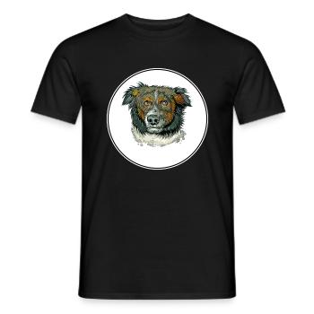 English Shepherd Dog Watercolor Illustration - Men's T-Shirt - black - Front - AI Model Male 178 light (178cm)