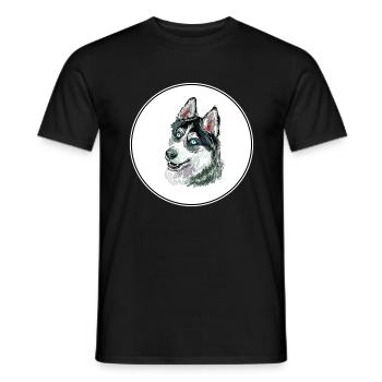 Sibérien Husky Dog Aquarelle Art Illustration - T-shirt homme - noir - Devant - AI Model Male 178 light (178cm)