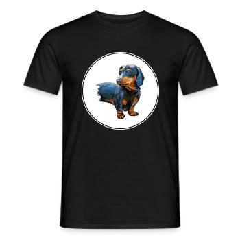 Illustration de l’aquarelle de chien teckel - T-shirt homme - noir - Devant - AI Model Male 178 light (178cm)