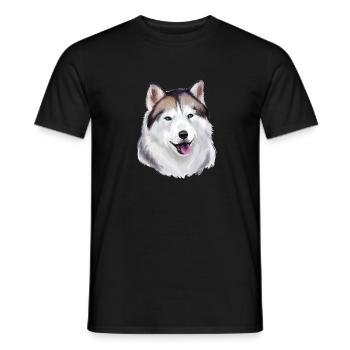 Alaskan Husky Dog Watercolor Sketch Illustration - Men's T-Shirt - black - Front - AI Model Male 178 light (178cm)