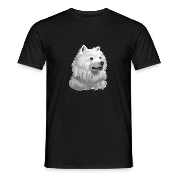 American Eskimo Dog Aquarelle Illustration - T-shirt homme - noir - Devant - AI Model Male 178 light (178cm)