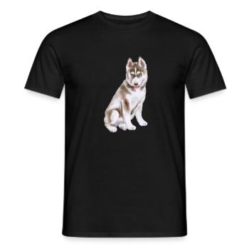 Husky Hund Aquarell Farbe Illustration - Männer T-Shirt - Schwarz - Vorne - AI Model Male 178 light (178cm)