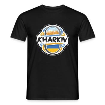 Charkiw Ukraine Flagge Abzeichen Reise Souvenir Briefmarke - Männer T-Shirt - Schwarz - Vorne - AI Model Male 178 light (178cm)