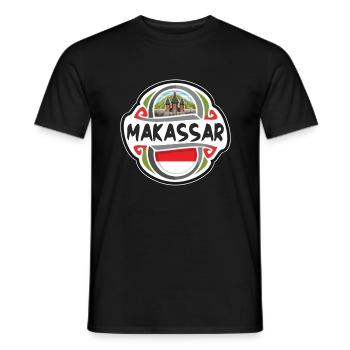 Makassar Indonesia Flag Travel Souvenir Badge Stam - Men's T-Shirt - black - Front - AI Model Male 178 light (178cm)