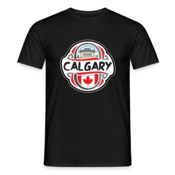 Insigne du drapeau du Canada de Calgary Timbre souvenir de voyage - T-shirt homme - noir - Devant - AI Model Male 178 light (178cm)