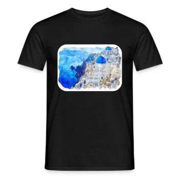 Santorin Grèce Aquarelle Esquisse Dessinée Peinture - T-shirt homme - noir - Devant - AI Model Male 178 light (178cm)