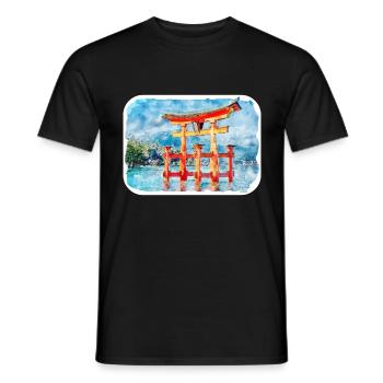 Japan Aquarellskizze Handgezeichnete Illustration - Männer T-Shirt - Schwarz - Vorne - AI Model Male 178 light (178cm)