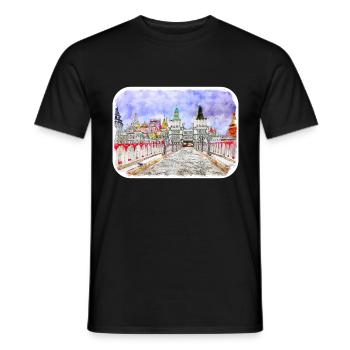 Moscou Russie Aquarelle Sketch Illustration - T-shirt homme - noir - Devant - AI Model Male 178 light (178cm)