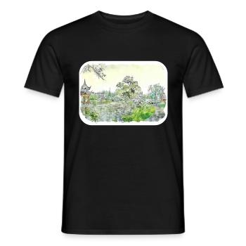 Japan Aquarellskizze Handgezeichnete Illustration - Männer T-Shirt - Schwarz - Vorne - AI Model Male 178 light (178cm)