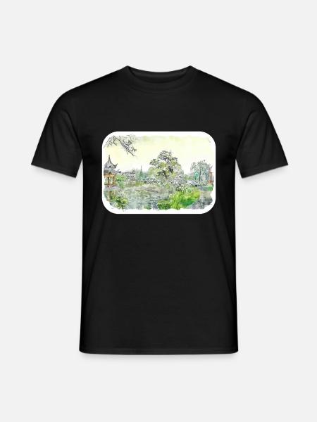 Japan Watercolor Sketch Hand Drawn Illustration - Men's T-Shirt - black