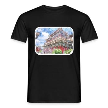 China Landmark Watercolor Sketch Paint Illustratio - Men's T-Shirt - black - Front - AI Model Male 178 light (178cm)