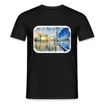 Londres UK Aquarelle Esquisse Dessinée à la Main Peinture - T-shirt homme - noir - Devant - AI Model Male 178 light (178cm)