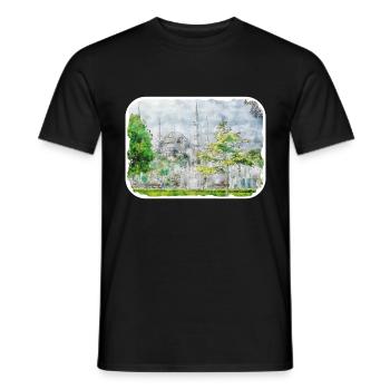 Dinde Aquarelle Esquisse Dessinée à la main Illustration - T-shirt homme - noir - Devant - AI Model Male 178 light (178cm)