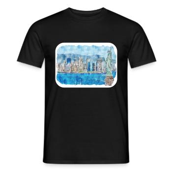 New York Usa Watercolor Sketch Drawing - Men's T-Shirt - black - Front - AI Model Male 178 light (178cm)