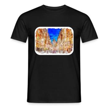 Pologne Repère Aquarelle Esquisse Dessin de peinture - T-shirt homme - noir - Devant - AI Model Male 178 light (178cm)