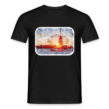 Istanbul Turkey Watercolor Sketch Draw Drawing - Men's T-Shirt - black - Front - AI Model Male 178 light (178cm)