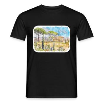 Tuscany Italy Watercolor Sketch Painting - Men's T-Shirt - black - Front - AI Model Male 178 light (178cm)