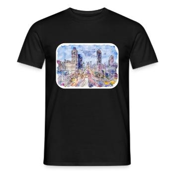 USA Aquarellskizze Handgezeichnete Illustration - Männer T-Shirt - Schwarz - Vorne - AI Model Male 178 light (178cm)