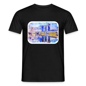 Singapour Aquarelle Esquisse Dessinée à la Main Peinture - T-shirt homme - noir - Devant - AI Model Male 178 light (178cm)