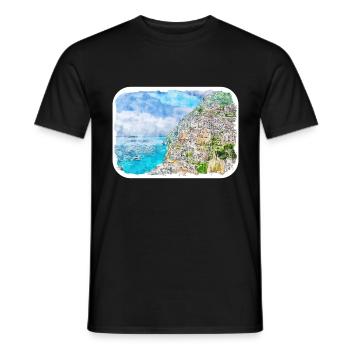 Sorrente Italie Aquarelle Esquisse Dessinée Peinture - T-shirt homme - noir - Devant - AI Model Male 178 light (178cm)